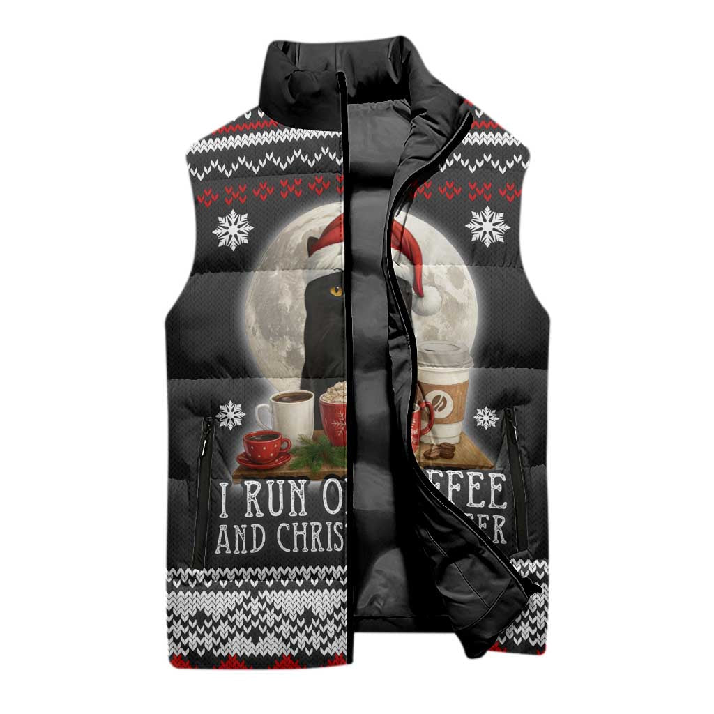Black Cat Run On Coffee Sleeveless Puffer Jacket Xmas Holiday Patterns - Wonder Print Shop