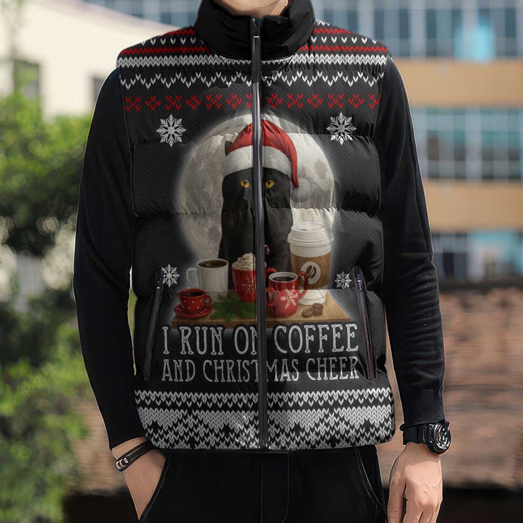 Black Cat Run On Coffee Sleeveless Puffer Jacket Xmas Holiday Patterns - Wonder Print Shop