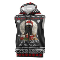 Black Cat Run On Coffee Sleeveless Zip Hoodie Xmas Holiday Patterns - Wonder Print Shop