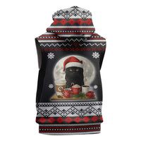 Black Cat Run On Coffee Sleeveless Zip Hoodie Xmas Holiday Patterns - Wonder Print Shop