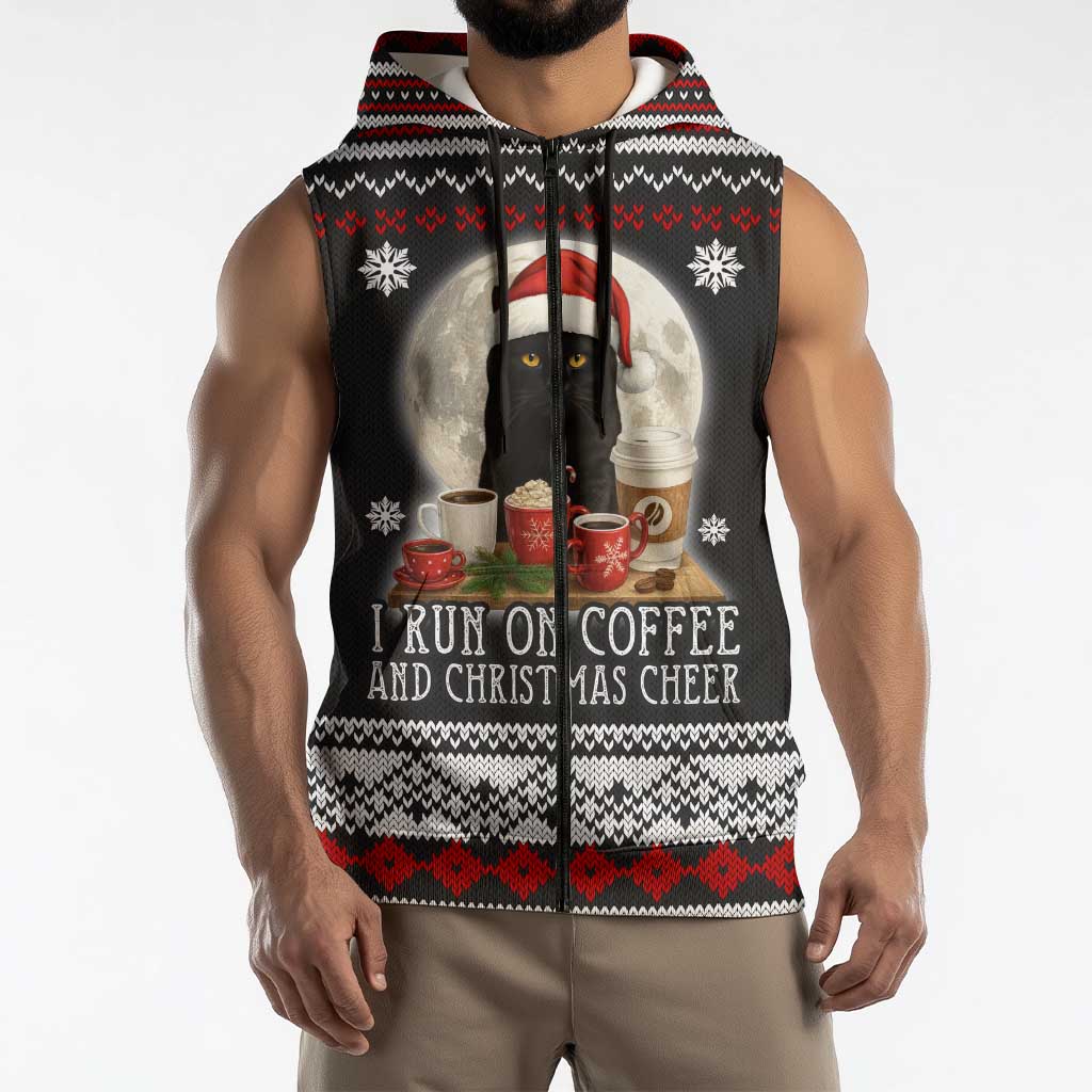 Black Cat Run On Coffee Sleeveless Zip Hoodie Xmas Holiday Patterns - Wonder Print Shop