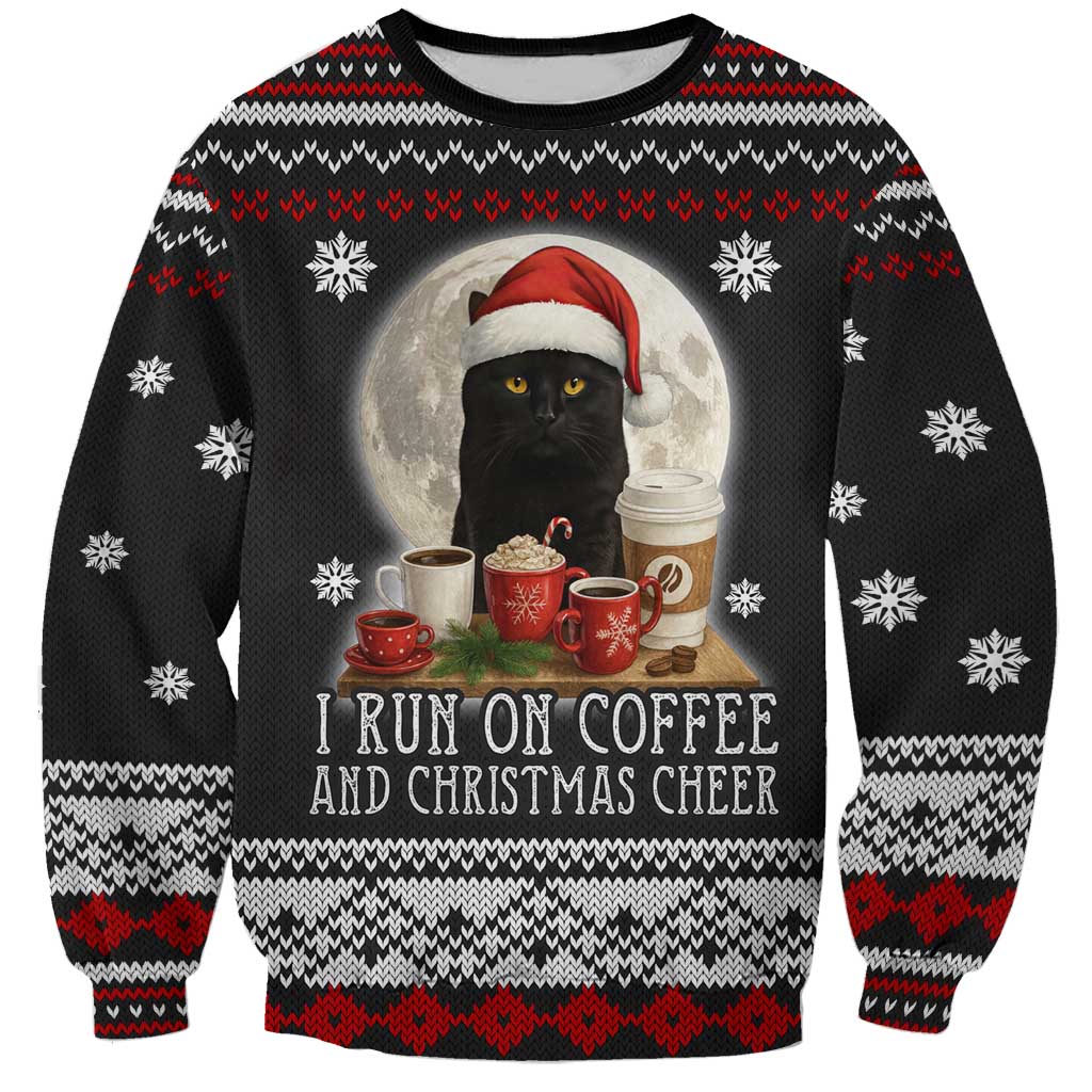 Black Cat Run On Coffee Sweatshirt Xmas Holiday Patterns - Wonder Print Shop