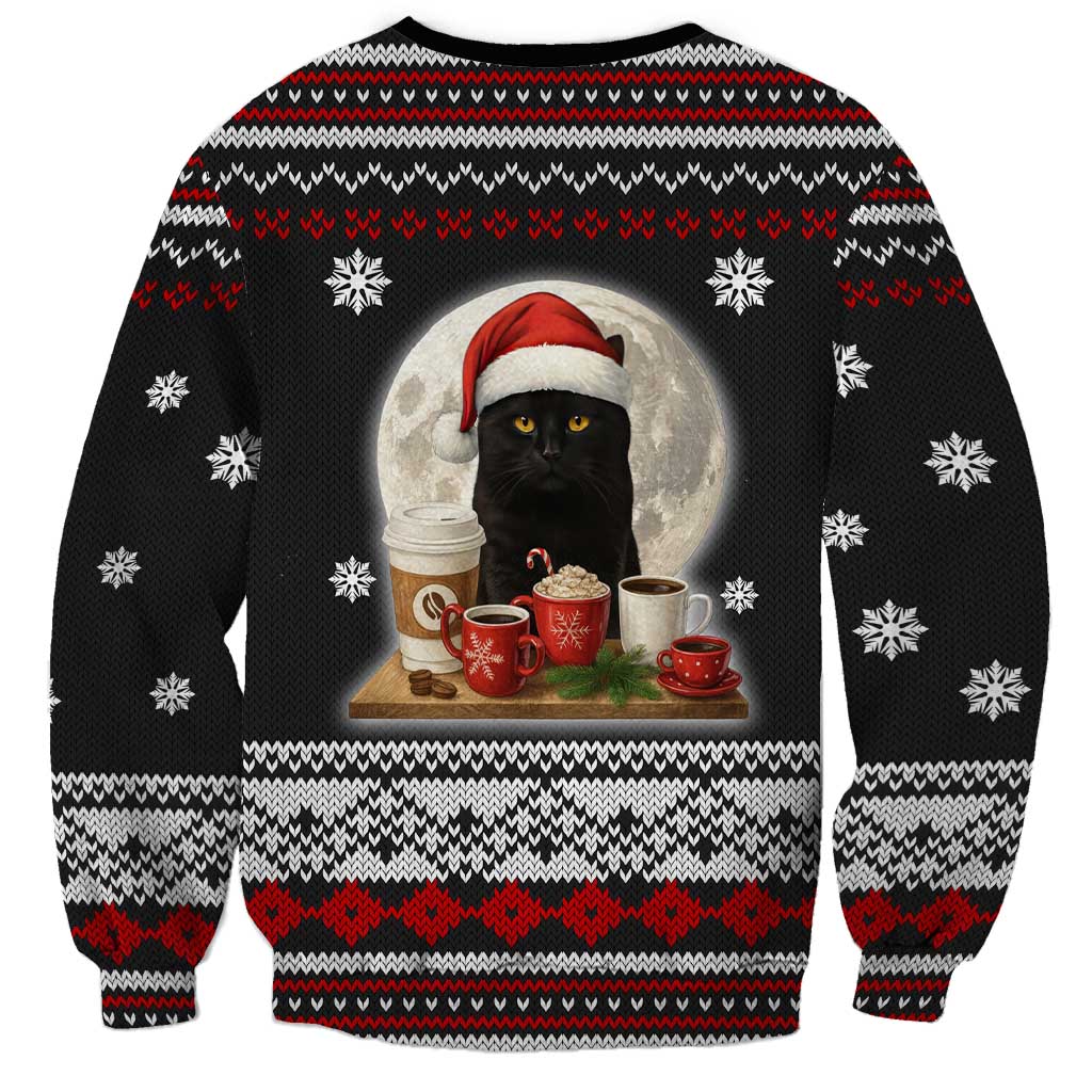 Black Cat Run On Coffee Sweatshirt Xmas Holiday Patterns - Wonder Print Shop