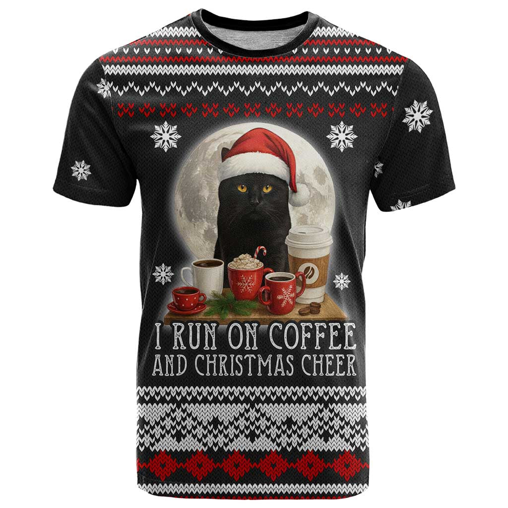 Black Cat Run On Coffee T Shirt Xmas Holiday Patterns - Wonder Print Shop