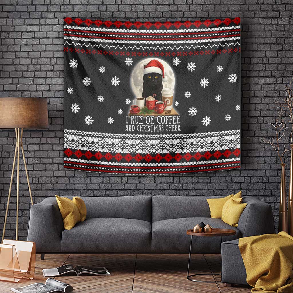 Black Cat Run On Coffee Tapestry Xmas Holiday Patterns - Wonder Print Shop