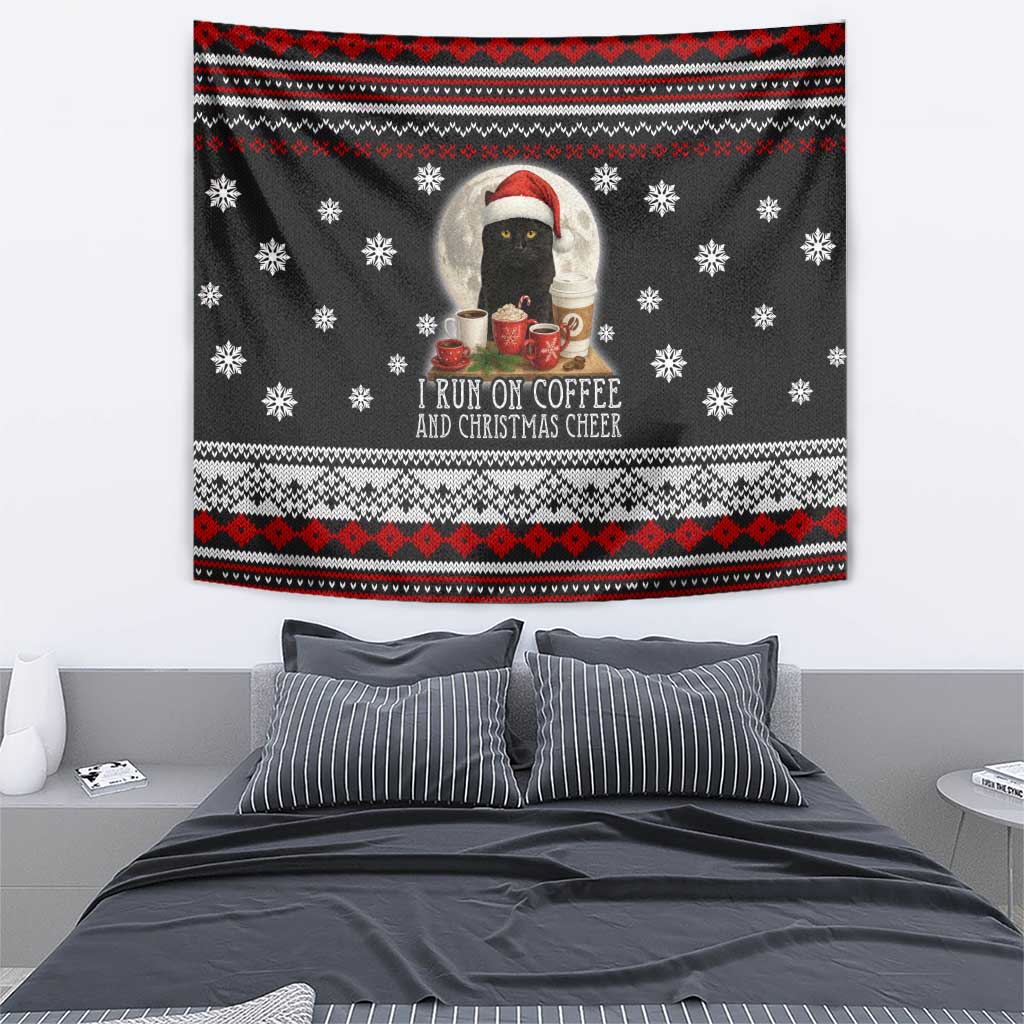Black Cat Run On Coffee Tapestry Xmas Holiday Patterns - Wonder Print Shop