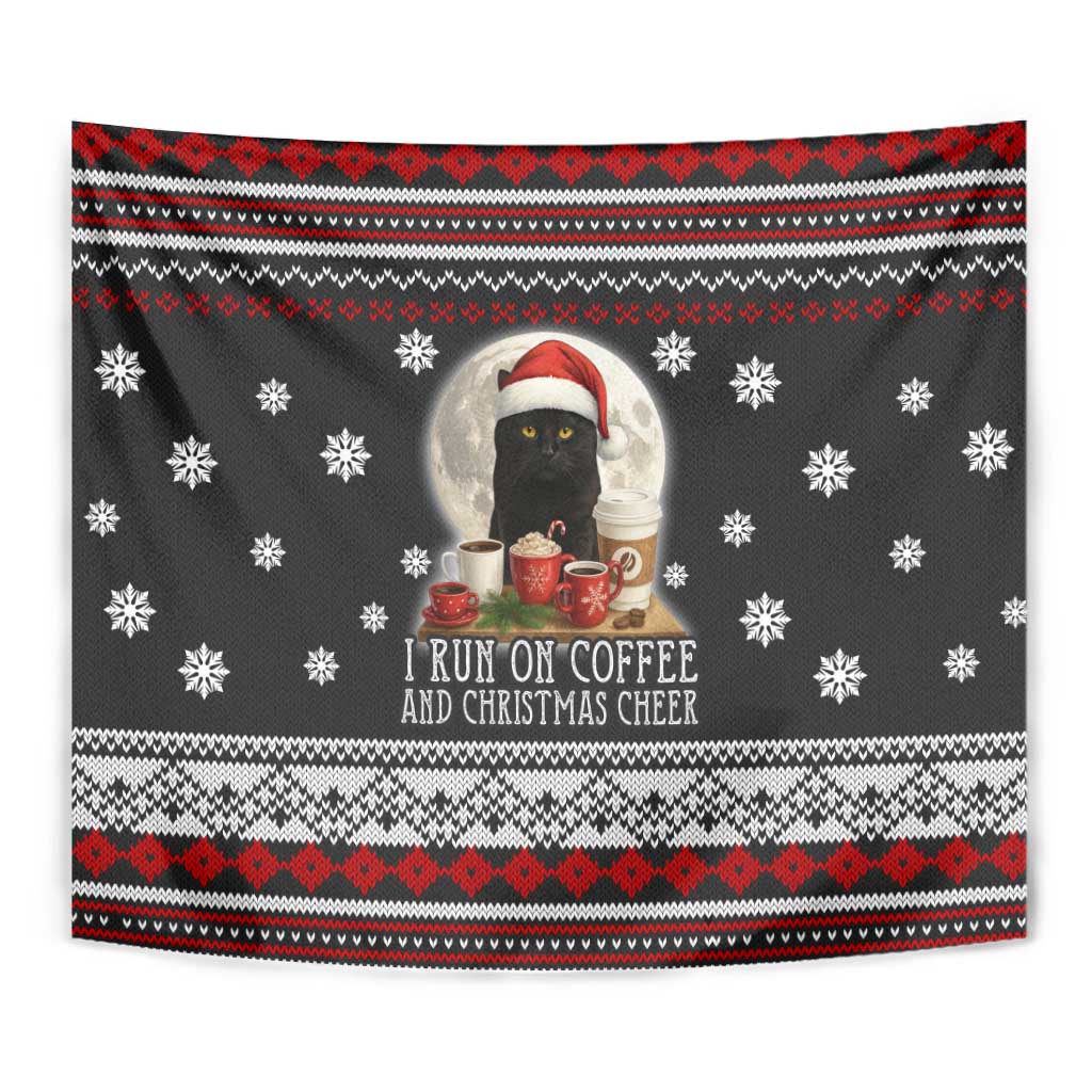 Black Cat Run On Coffee Tapestry Xmas Holiday Patterns - Wonder Print Shop