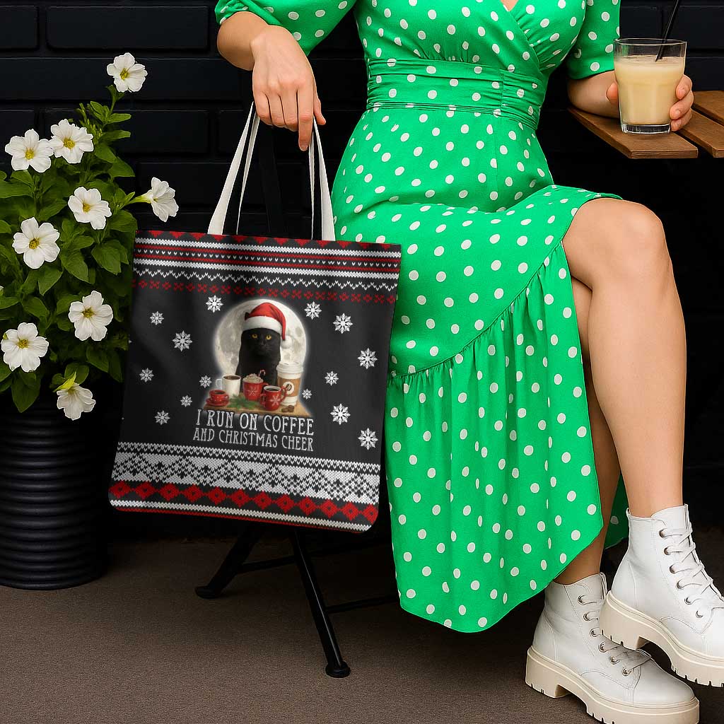 Black Cat Run On Coffee Tote Bag Xmas Holiday Patterns - Wonder Print Shop
