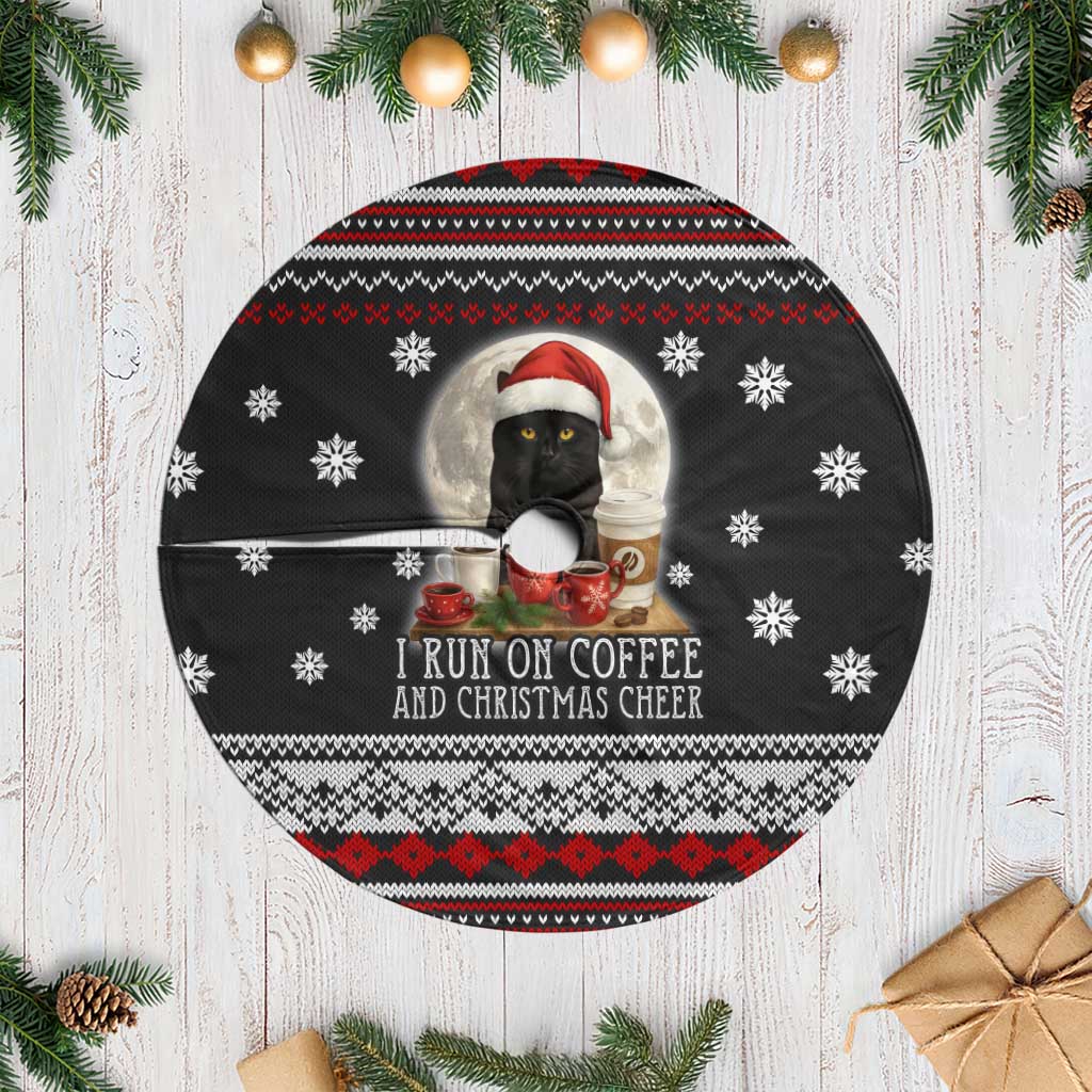 Black Cat Run On Coffee Tree Skirt Xmas Holiday Patterns - Wonder Print Shop