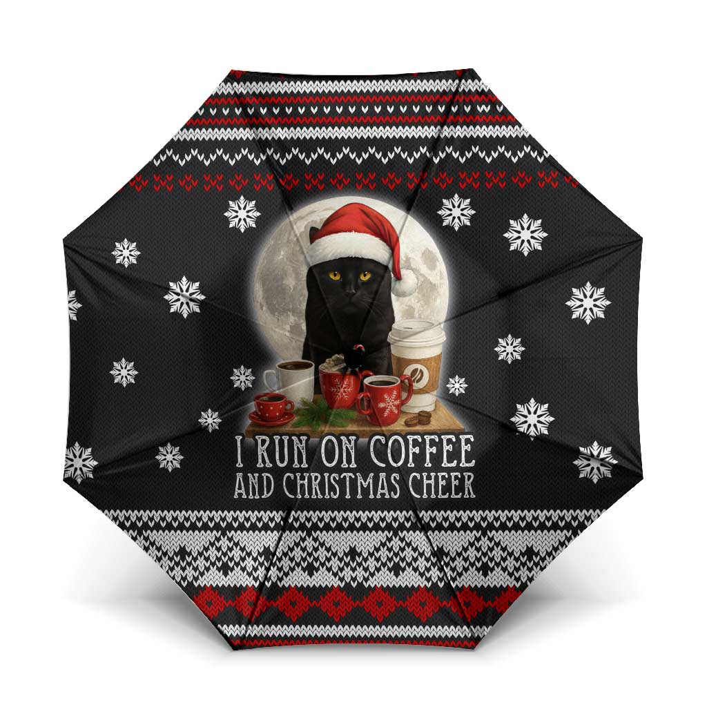 Black Cat Run On Coffee Umbrella Xmas Holiday Patterns - Wonder Print Shop