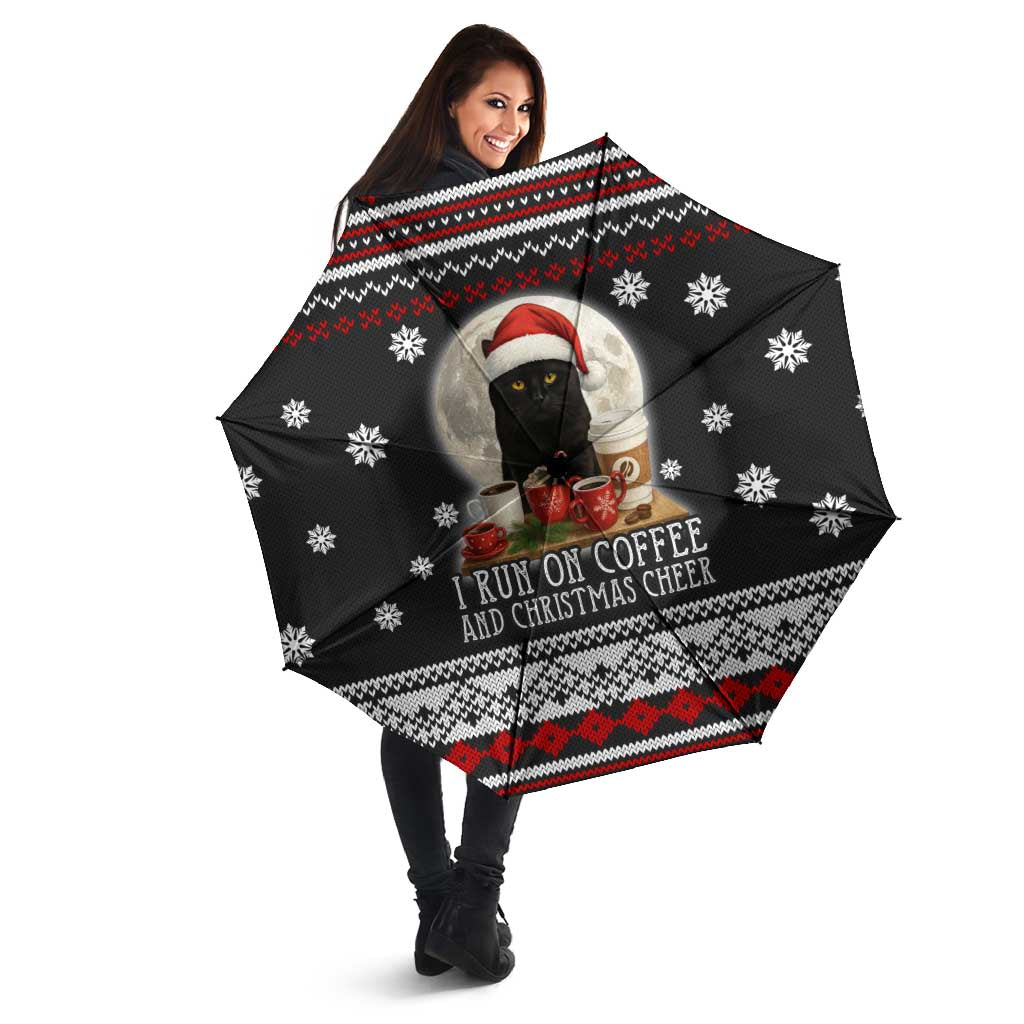 Black Cat Run On Coffee Umbrella Xmas Holiday Patterns - Wonder Print Shop