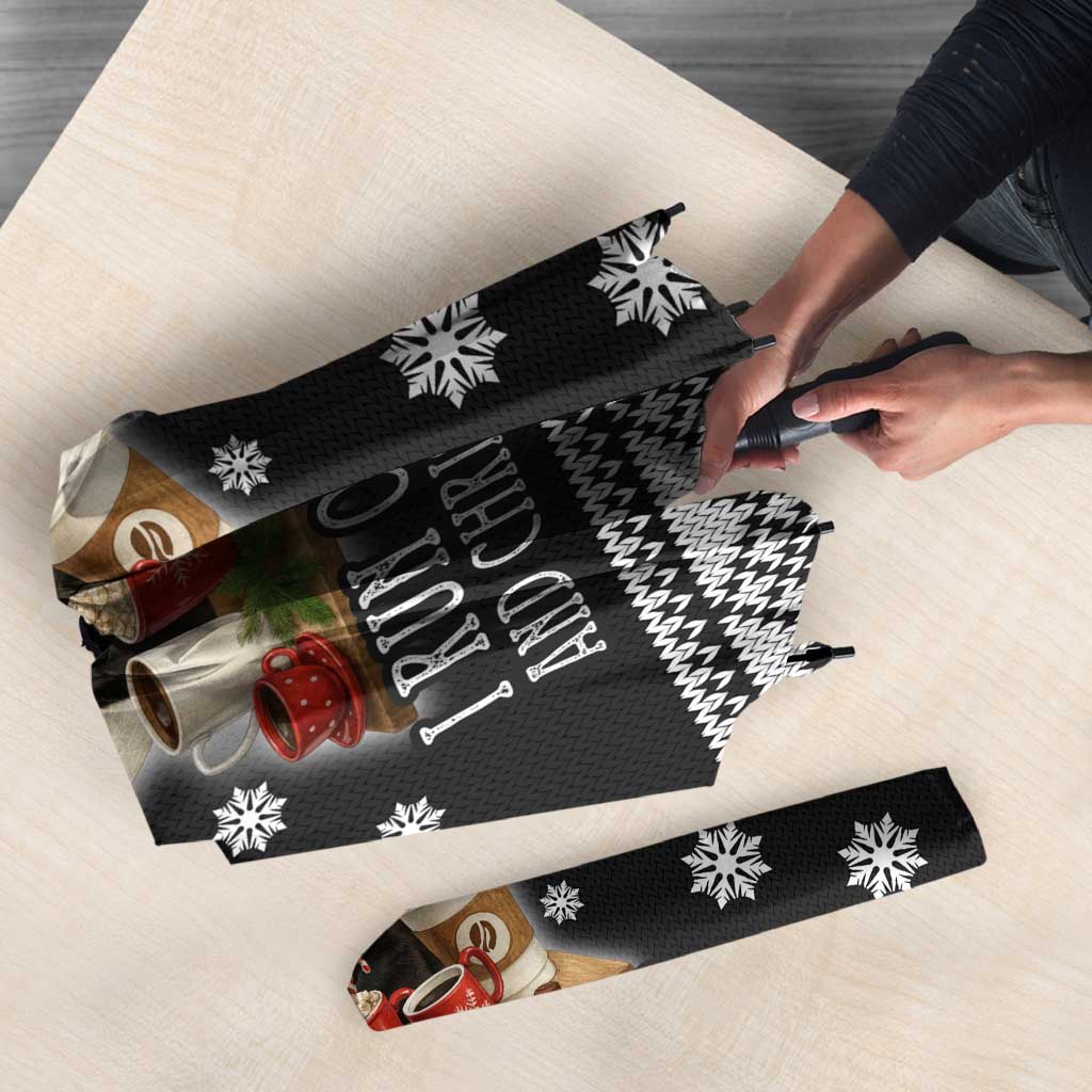 Black Cat Run On Coffee Umbrella Xmas Holiday Patterns - Wonder Print Shop