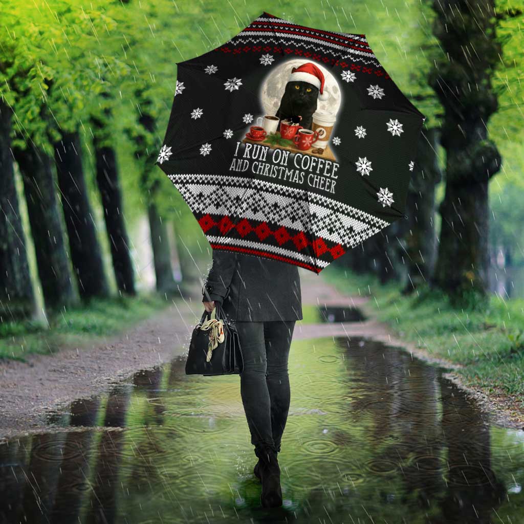Black Cat Run On Coffee Umbrella Xmas Holiday Patterns - Wonder Print Shop