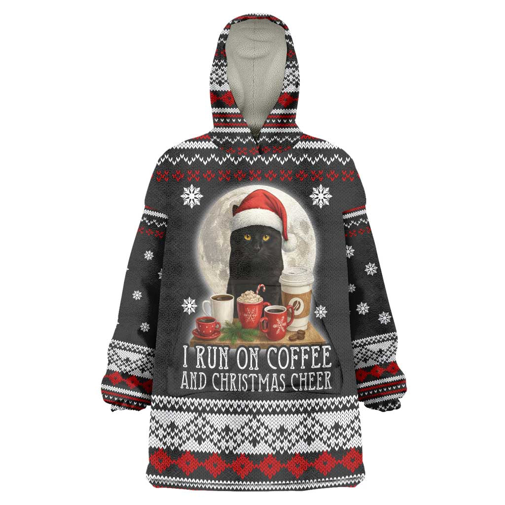 Black Cat Run On Coffee Wearable Blanket Hoodie Xmas Holiday Patterns - Wonder Print Shop