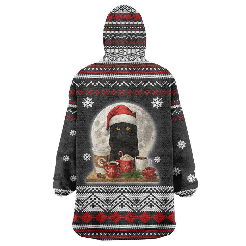 Black Cat Run On Coffee Wearable Blanket Hoodie Xmas Holiday Patterns - Wonder Print Shop