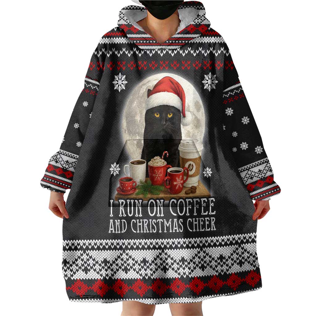 Black Cat Run On Coffee Wearable Blanket Hoodie Xmas Holiday Patterns - Wonder Print Shop