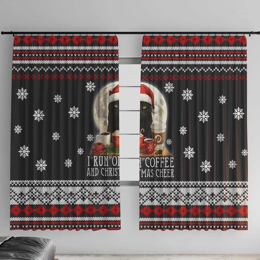 Black Cat Run On Coffee Window Curtain Xmas Holiday Patterns - Wonder Print Shop