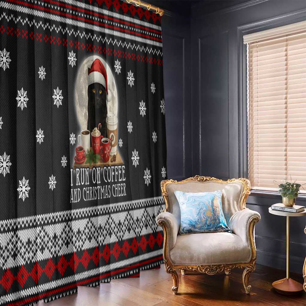Black Cat Run On Coffee Window Curtain Xmas Holiday Patterns - Wonder Print Shop