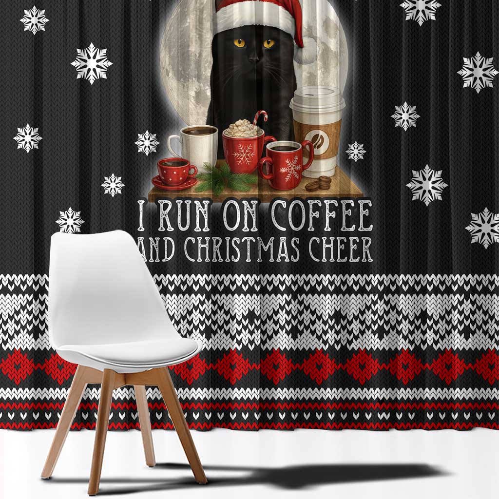 Black Cat Run On Coffee Window Curtain Xmas Holiday Patterns - Wonder Print Shop