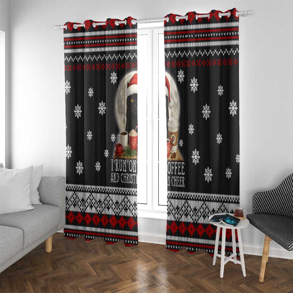 Black Cat Run On Coffee Window Curtain Xmas Holiday Patterns - Wonder Print Shop