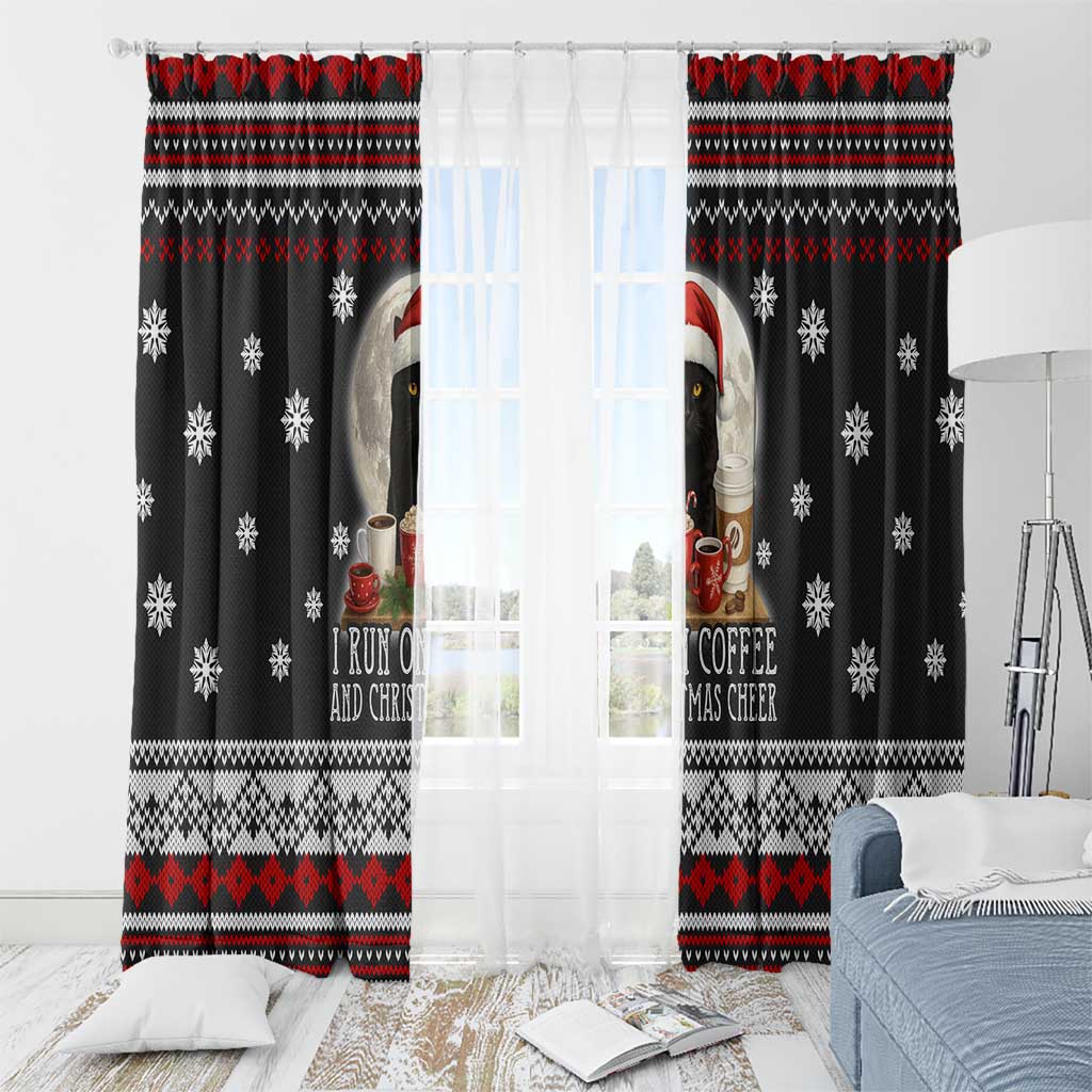 Black Cat Run On Coffee Window Curtain Xmas Holiday Patterns - Wonder Print Shop