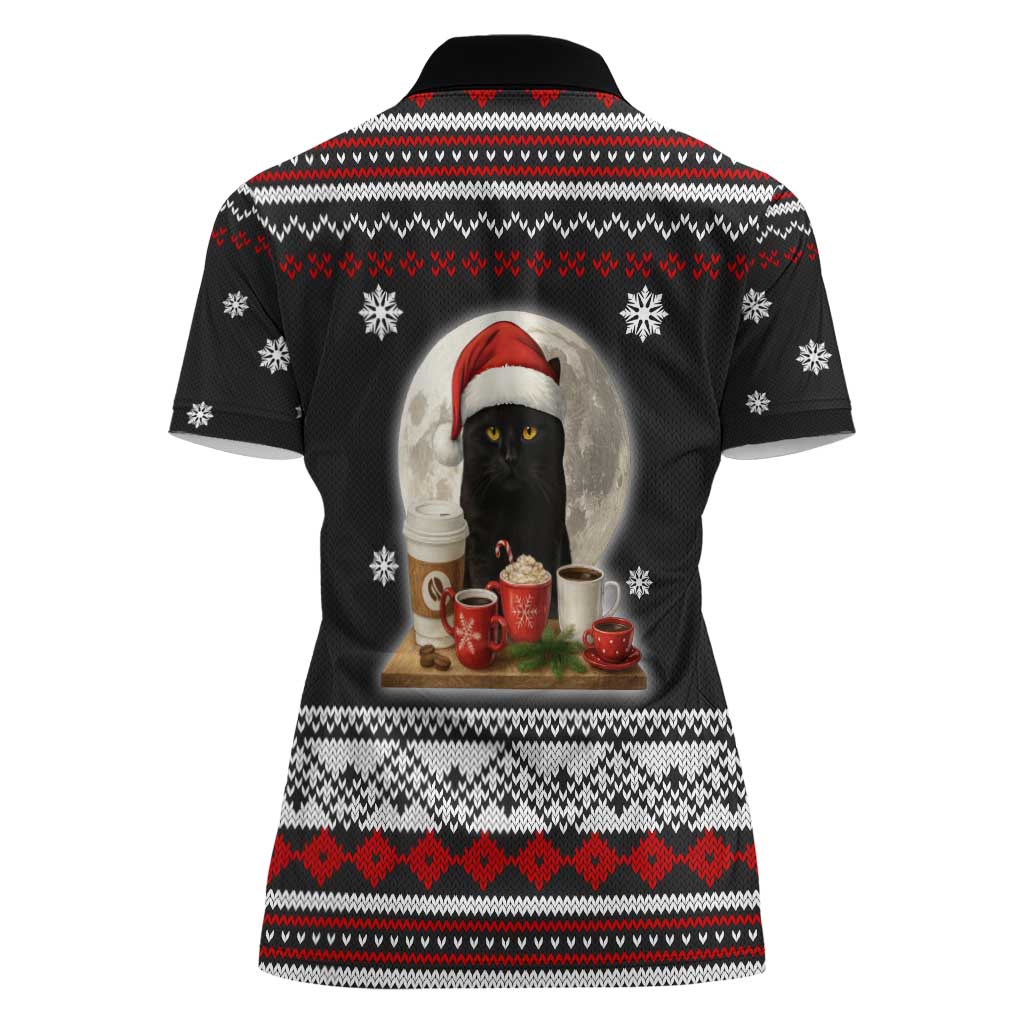 Black Cat Run On Coffee Women Polo Shirt Xmas Holiday Patterns - Wonder Print Shop