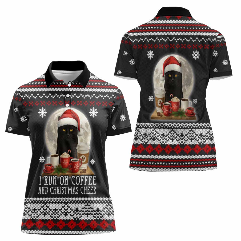 Black Cat Run On Coffee Women Polo Shirt Xmas Holiday Patterns - Wonder Print Shop