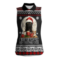 Black Cat Run On Coffee Women Sleeveless Polo Shirt Xmas Holiday Patterns - Wonder Print Shop