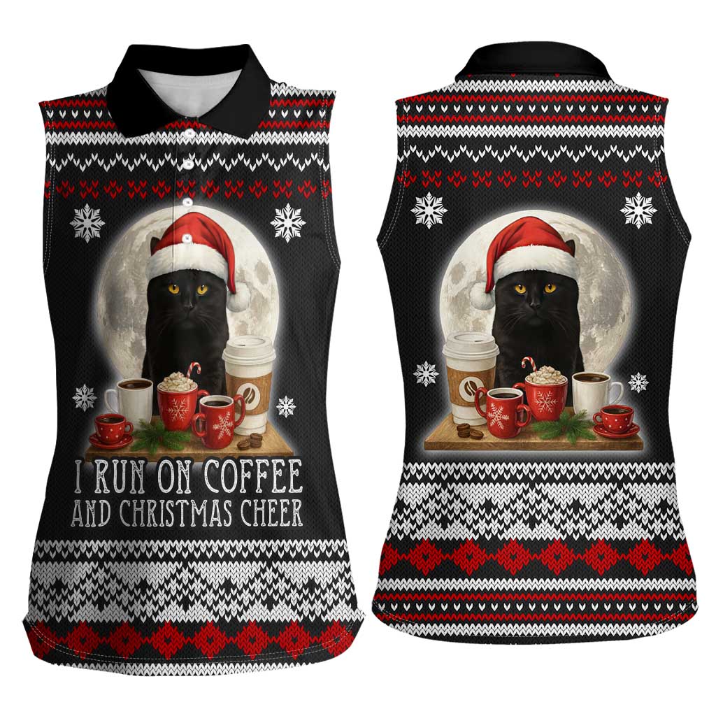 Black Cat Run On Coffee Women Sleeveless Polo Shirt Xmas Holiday Patterns - Wonder Print Shop