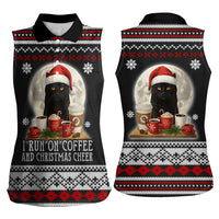 Black Cat Run On Coffee Women Sleeveless Polo Shirt Xmas Holiday Patterns - Wonder Print Shop