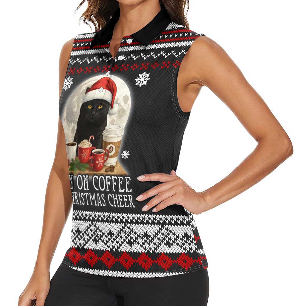 Black Cat Run On Coffee Women Sleeveless Polo Shirt Xmas Holiday Patterns - Wonder Print Shop