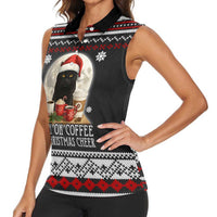 Black Cat Run On Coffee Women Sleeveless Polo Shirt Xmas Holiday Patterns - Wonder Print Shop