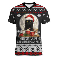 Black Cat Run On Coffee Women V-Neck T-Shirt Xmas Holiday Patterns - Wonder Print Shop