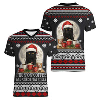 Black Cat Run On Coffee Women V-Neck T-Shirt Xmas Holiday Patterns - Wonder Print Shop
