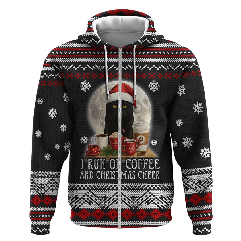 Black Cat Run On Coffee Zip Hoodie Xmas Holiday Patterns - Wonder Print Shop