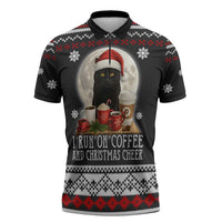 Black Cat Run On Coffee Zipper Polo Shirt Xmas Holiday Patterns - Wonder Print Shop