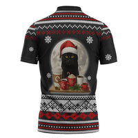 Black Cat Run On Coffee Zipper Polo Shirt Xmas Holiday Patterns - Wonder Print Shop