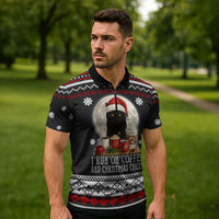 Black Cat Run On Coffee Zipper Polo Shirt Xmas Holiday Patterns - Wonder Print Shop