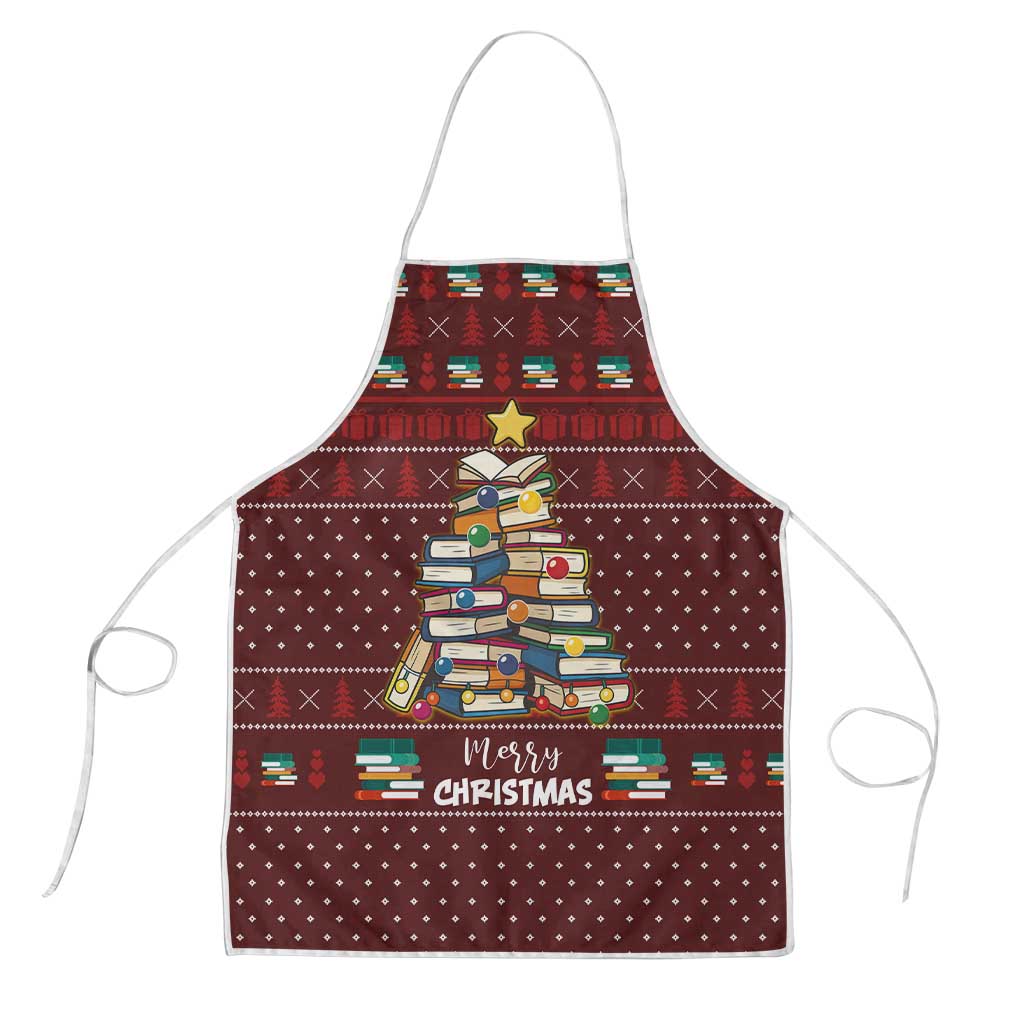 Book Pine Merry Christmas Apron Xmas Holiday Patterns - Wonder Print Shop
