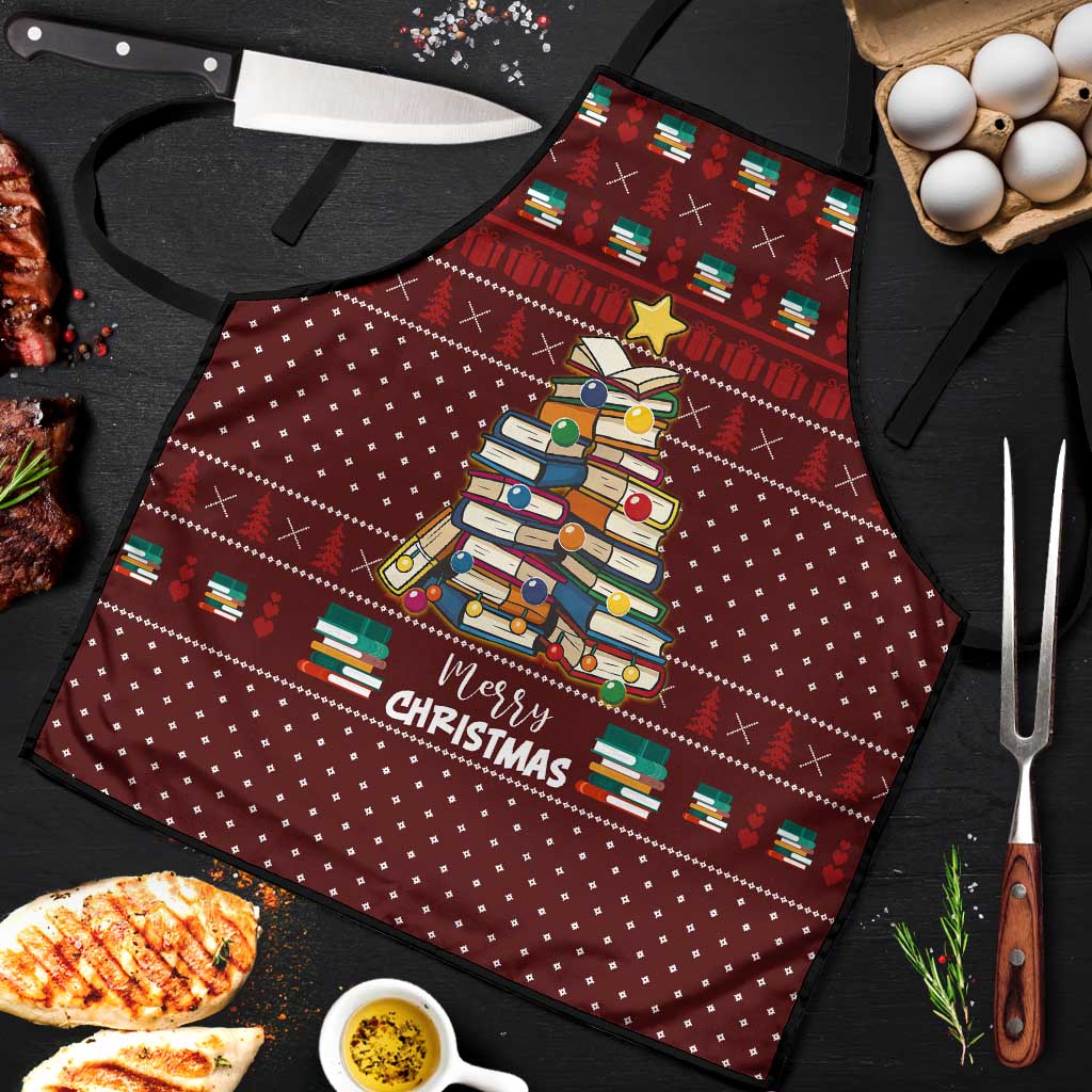 Book Pine Merry Christmas Apron Xmas Holiday Patterns - Wonder Print Shop