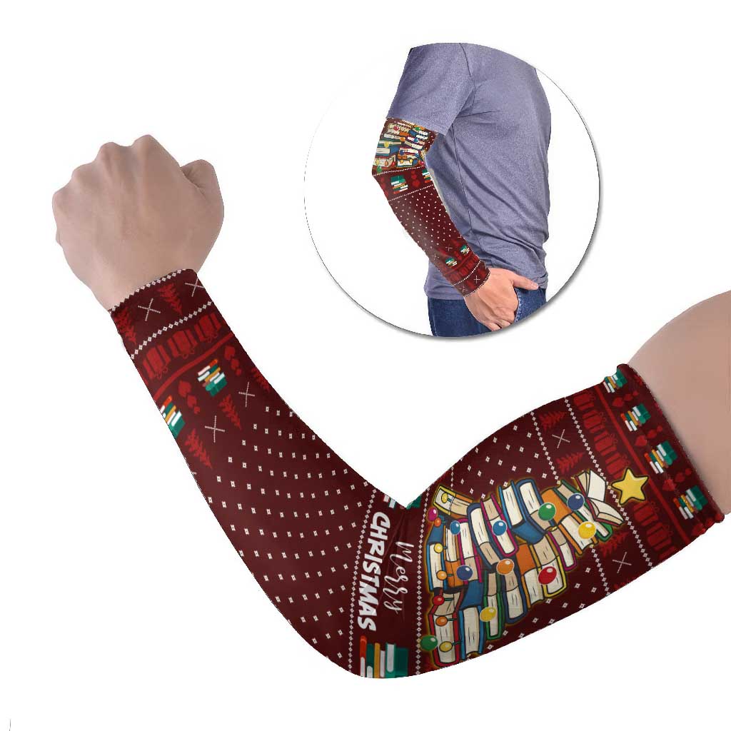 Book Pine Merry Christmas Arm Sleeves Xmas Holiday Patterns - Wonder Print Shop