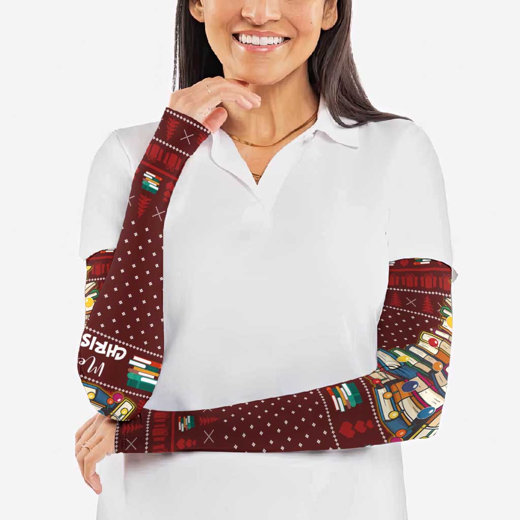 Book Pine Merry Christmas Arm Sleeves Xmas Holiday Patterns - Wonder Print Shop