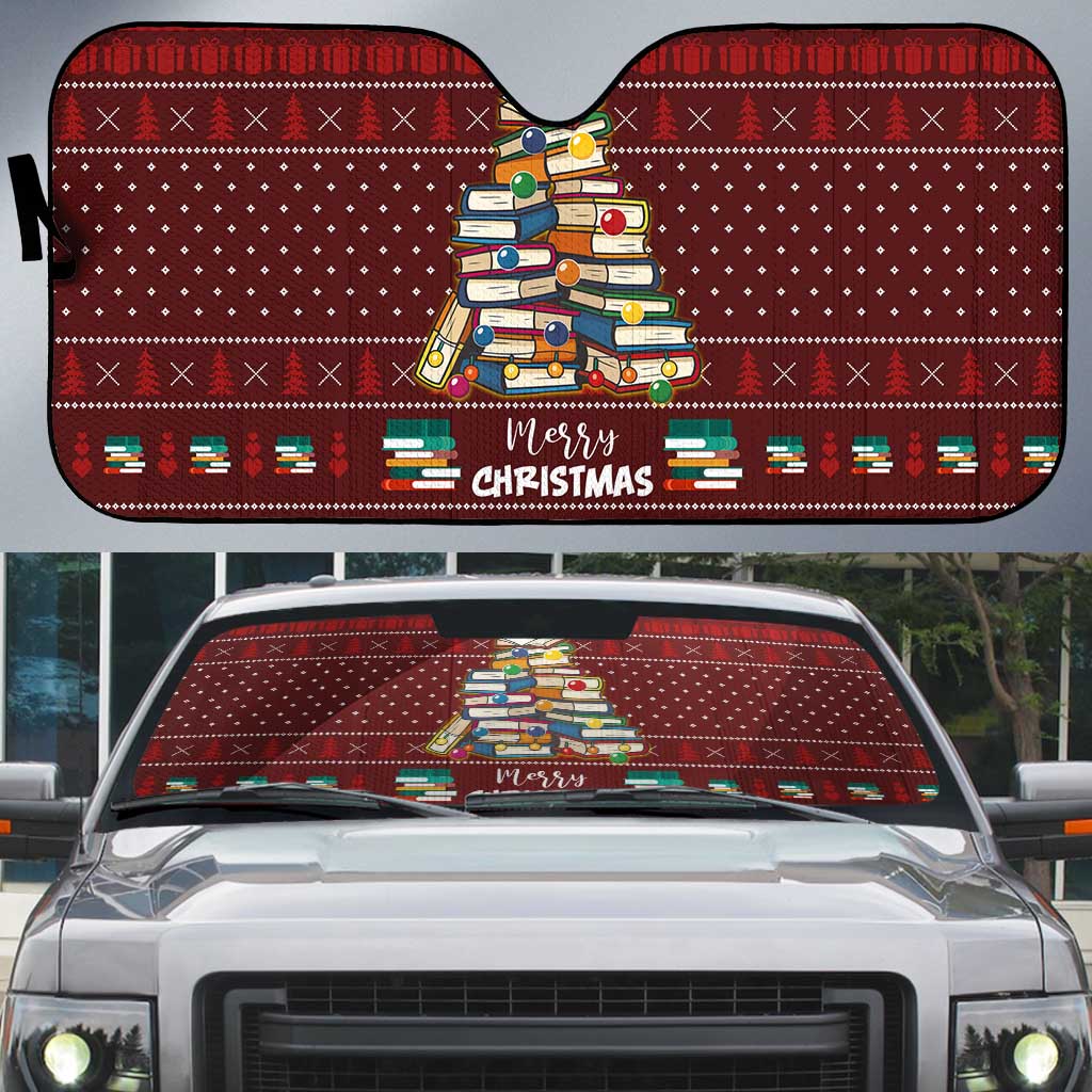 Book Pine Merry Christmas Auto Sun Shade Xmas Holiday Patterns - Wonder Print Shop