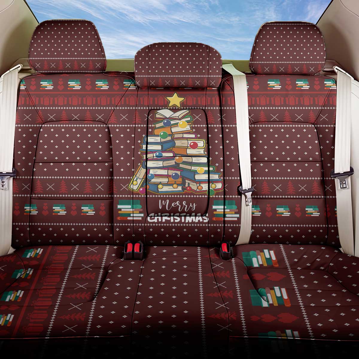 Book Pine Merry Christmas Back Car Seat Cover Xmas Holiday Patterns - Wonder Print Shop