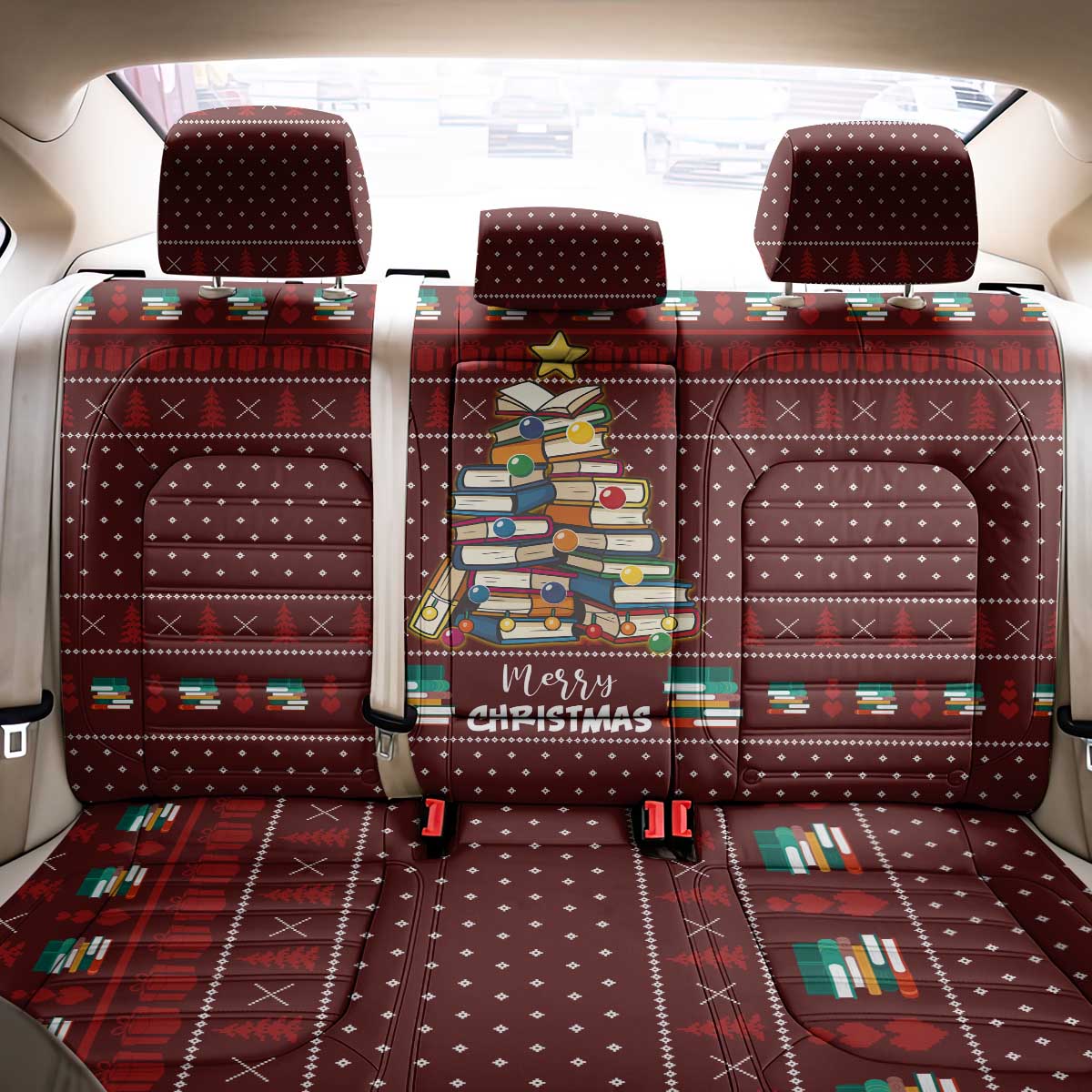 Book Pine Merry Christmas Back Car Seat Cover Xmas Holiday Patterns - Wonder Print Shop