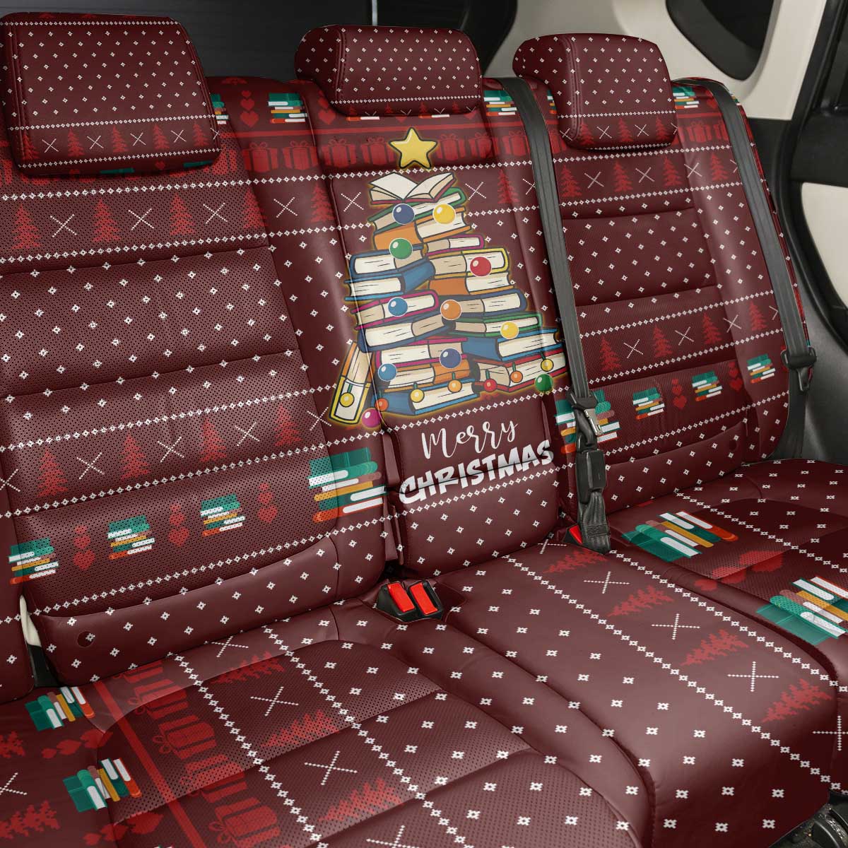 Book Pine Merry Christmas Back Car Seat Cover Xmas Holiday Patterns - Wonder Print Shop