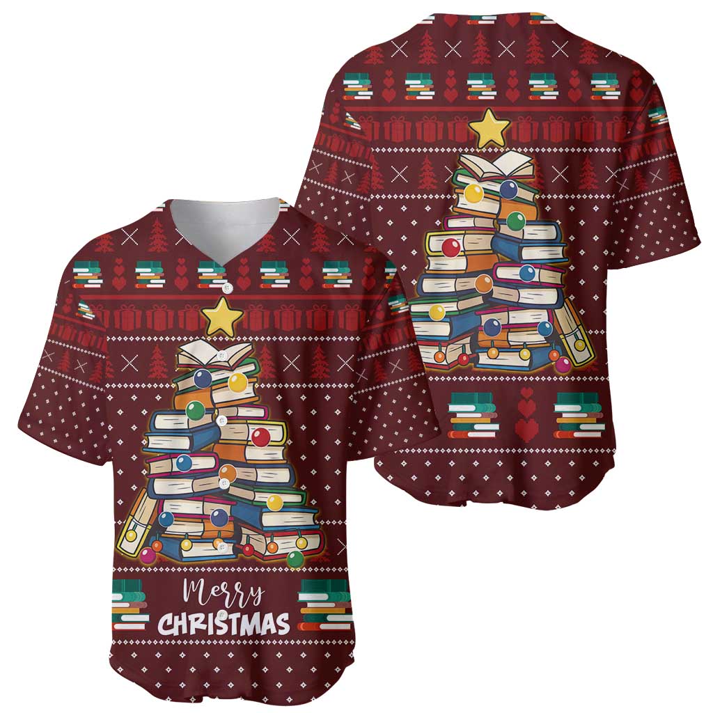 Book Pine Merry Christmas Baseball Jersey Xmas Holiday Patterns - Wonder Print Shop