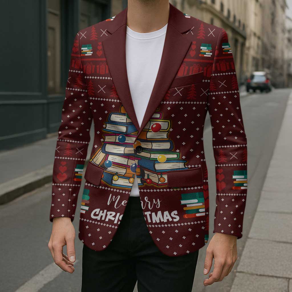 Book Pine Merry Christmas Blazer Xmas Holiday Patterns - Wonder Print Shop