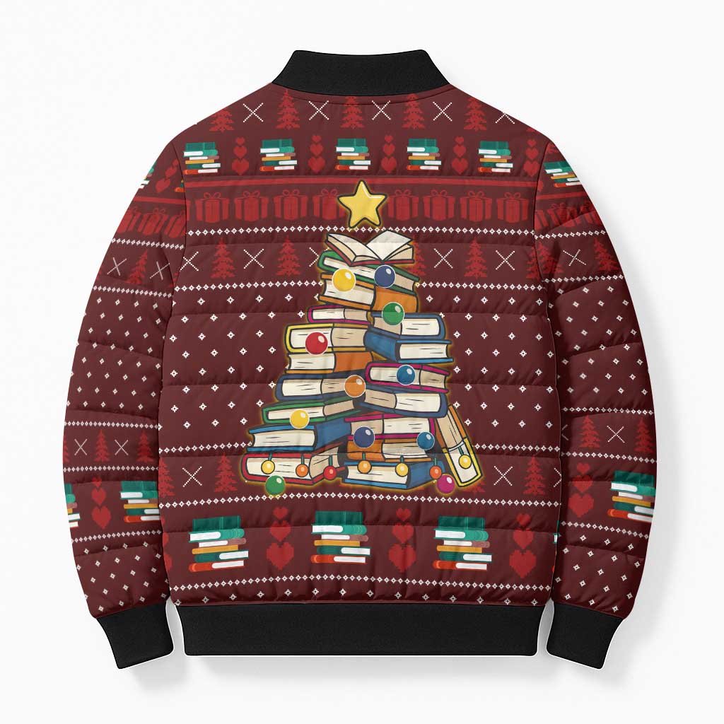 Book Pine Merry Christmas Bomber Puffer Jacket Xmas Holiday Patterns - Wonder Print Shop