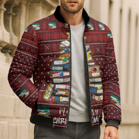 Book Pine Merry Christmas Bomber Puffer Jacket Xmas Holiday Patterns - Wonder Print Shop